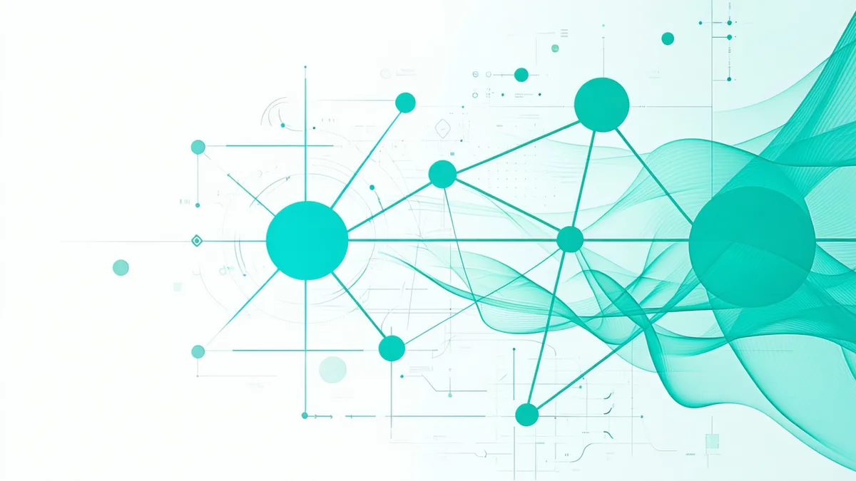 Abstract digital diagram showing an AI agent routing between experimental data nodes and protocol steps