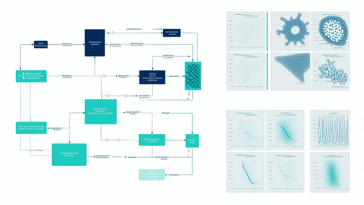A structured protocol flowchart rendered in a clean code-like format beside biological assay data